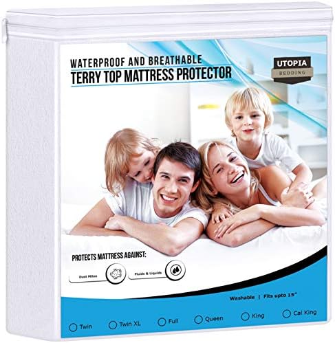 Utopia Bedding Waterproof Mattress Protector Breathable Mattress Cover Fitted Style All Around Elastic Fits 15 Inches Deep (Twin)