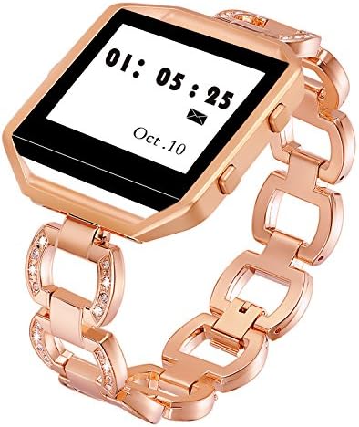 KingBaas Accessory for Fitbit Blaze Bands, Premium Rhinestone Metal Watch Band With Stainless Steel Frame for Fitbit Blaze/Fitbit Blaze Strap,Silver Rose Gold (No Tracker)