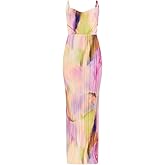 VECVOC Summer Floral Dress Sexy Strap Shoulder Pleated Maxi Dresses A Line Wedding Guest Dresses for Women