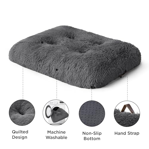 BEDSURE Fluffy Dog Bed for Large Dogs - 104 x 69 x 8 cm Washable Dog Bed for Large Dogs, Non-Slip Underside, Dark Grey