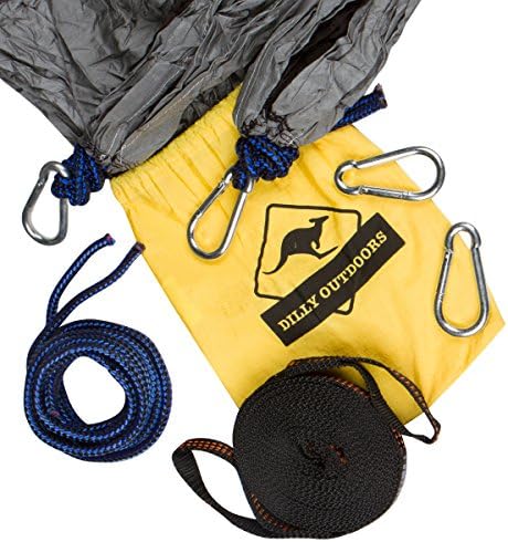 Parachute Hammock, WITH ALL ACCESSORIES. Lightweight, Portable, Military Grade Nylon, Ideal for Travel and Camping (Black and Grey)