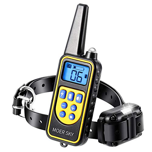 Dog Training Collar, Rechargeable Dog Shock Collar with Remote, Waterproof Training Collar with LED Light/Beep/Vibration/Shock for Small Medium Large Dogs by Moer Sky