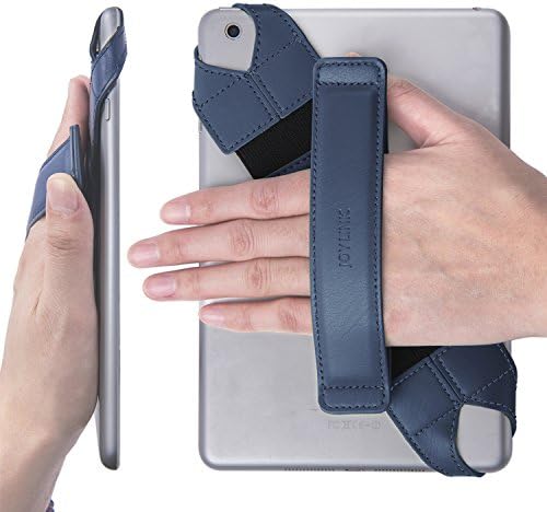 Universal 7.9'' Tablet Hand Strap Holder, 360 Degrees Swivel Leather Handle Grip with Elastic Belt, Secure &amp; Portable for iPad Mini Asus Samsung Kindle Acer Google Nexus and More (Blue)