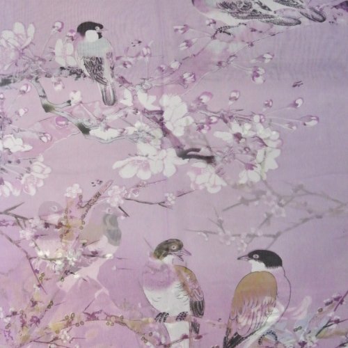 Wrapables Floral Bird Print Polyester and Silk Oblong Scarf, Wisteria