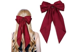 LFOUVRE Women Big Bow Barrettes Girl's Satin Hairclips Long Ribbon Hair Pins Accessories For Party (Burgundy)