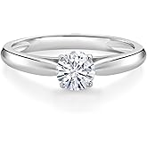 Gem Stone King 10K White Gold 5MM Round Gemstone Birthstone Engagement Ring | Wedding Solitaire Anniversary Promise Gold Ring For Women | Available In Size 5, 6, 7, 8, 9