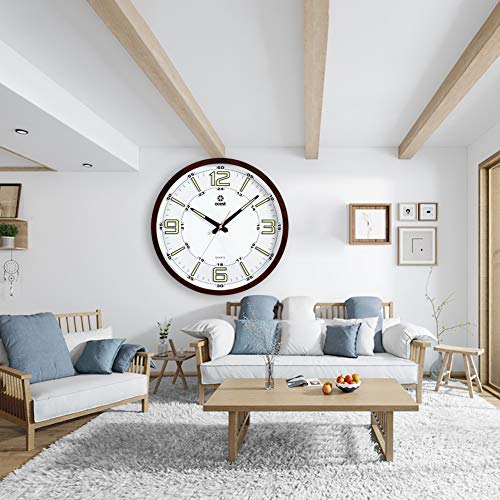 OCEST Night Light Wall Clocks, 14 Inches Silent Non-Ticking Large Display Battery Operated 12/24 Hour Quality Quartz Decorative Clock for Kitchen Bedroom Office School (Wood Grain)