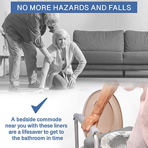 Commode Liners - 100 Strong Portable Commode Toilet Bags - Easy to Use Bedside Commode Liners - Bedside Toilet Potty Liners That Support Dignity of Seniors - No Buckets to Wash - NO Absorbent Pad