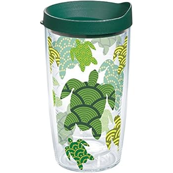 Tervis 1154234 Turtle Pattern Insulated Tumbler with Wrap and Hunter Green Lid, 16oz, Clear
