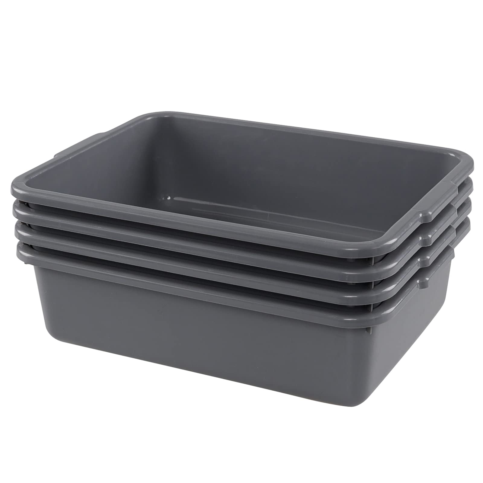 Ikando Set of 4 Rectangular Washing Up Bowl/Commercial Bus Box, Plastic Dish Pan Basin, 8 L Shallow Storage Tray