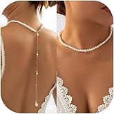 Sexy Pearl Back Chain Necklace for Women Bridal Wedding Long Pearl Backdrop Necklaces Backless Dress Body Chain Jewelry