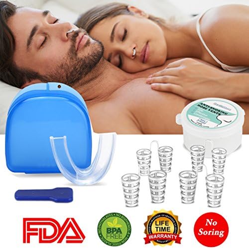 Anti Snoring Solutions Mouth Guards, 4 Set Snore Stopper Nose Vents Nasal Dilators Snoring Mouthpiece Solution Aids Snore Reducing Sleep Aid Device Stop Snoring Teeth Grinding