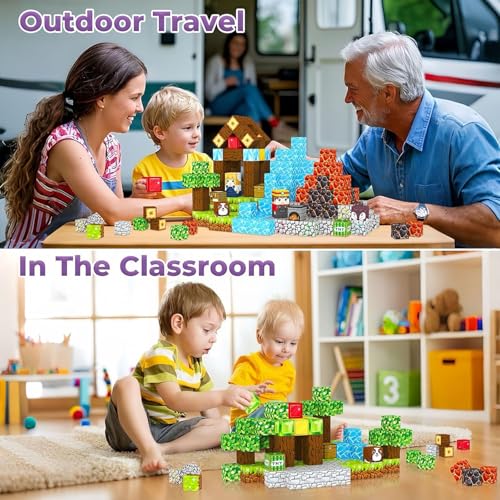 Moonmen 100PCS Magnetic Blocks Magnetic Tiles for Kids, Joyful Pet Paradise Building Blocks Set - Wooden House Playset STEM Montessori Sensory Toys Creative Games for 3+Year Old Kids Age 3+ Years Old
