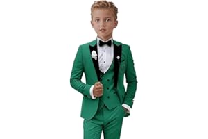 ProPoFol Boys Suit Set 3 Piece Slim Fit Boys Tuxedo Peak Lapel Suits for Kids Formal Prom Blazer Pants Vest with Bowtie