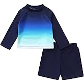 Eaerobc Toddler Boy Trunk and Rash Guard Sets Gradient Long Sleeve T-Shirt Bathing Suit Quick Dry Beach Clothing
