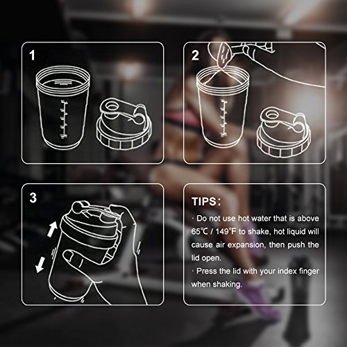 VIGIND 22 OZ Protein Shaker Bottle with 3-Layer Twist and Lock Storage, 100% BPA-Free Leak Proof Fitness Sports Nutrition Supplements Non-Slip Mix Shake Bottle (Black) - Thumbnail 5