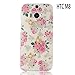 M8 Case, Htc M8 Case - Mavis's Diary Bling Crystal Golden Butterfly Pink Flowers Hard Case Cover for HTC One M8 2014 with Soft Clean Cloth (One Case&One Golden Bling Diamond Anti-dust Plug&One HD Screen Protector)