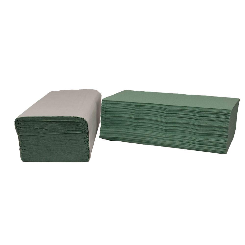 2Work 1-Ply V-Fold Hand Towels Green 12 x 300 Sheets (Pack of 3600) 2W70105