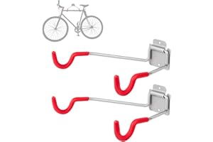 NiQinWuKin Bike Wall Mount Hangers，EVA Foam Padded Bicycle Hooks-Flip-Up Garage Bicycle Rack for Mountain, Road, and Kids Bikes Rack Holders 2 Pack Silver, Red