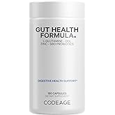 Codeage Gut Health Supplements Vegan Formula - L Glutamine, Zinc, Turkey Tail Mushroom Powder, Tonic Mushroom, Maitake, Micro Algae, Mineral, Licorice Root DGL - Probiotics, Prebiotics - 180 Capsules