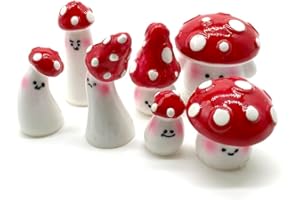 Aliotech 7pcs Red Mini Mushrooms Crafts Little Fairy Garden Mushrooms Tiny Resin Mushroom Decor Fake Mushroom Miniatures Statue for Bonsai Micro Landscape Craft
