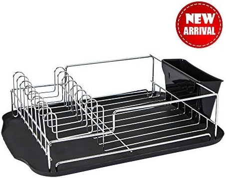 Tahlegy Antimicrobial Utensils Stainless Steel Dish Drying Rack, Black Draining Board