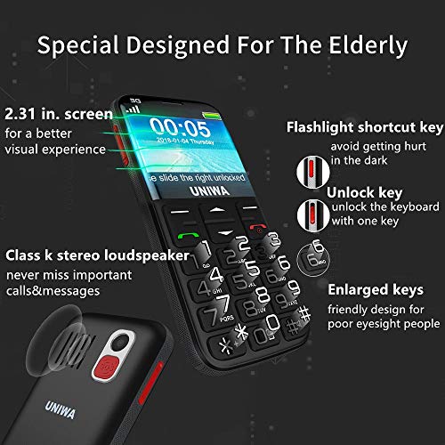 UNIWA Unlocked Senior Cell Phone for The Elderly, AT&T 3G Feature Phone
