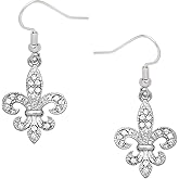 Liavy's Fleur De Lis Fashionable Earrings - Fish Hook - Sparkling Crystal - Unique Gift and Souvenir