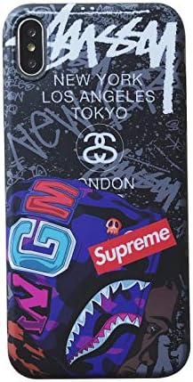 iPhone Xs MAX Case, Pop Street Fashion Designer Black Graffiti-Art Wide Mouth Shark iPhone Xs MAX Case for Girls Boys