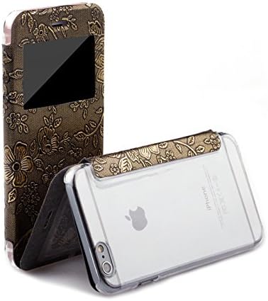 iCues | Compatible with Apple iPhone 6/6S Plus Case | Bouquet Black | Poblano Cover | Folio Wallet Flip Leather Window Girl Women Bling Glitter Floral Flower Chrome