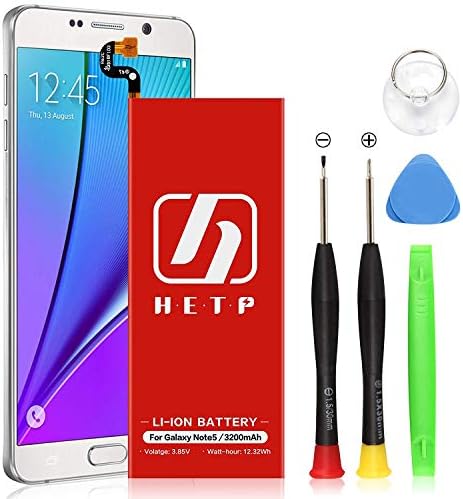 Galaxy Note 5 Battery 3200mAh Upgraded HETP Internal Li-ion Polymer Replacement Battery for Samsung Galaxy Note 5 SM-N920 N920T N920A N920P N920V with Free Tool Kit Spare Battery-18 Month Warranty