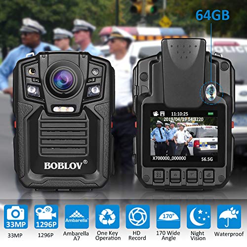 Body Worn Camera with Audio 64GB, BOBLOV 1296P Police Body Cameras for