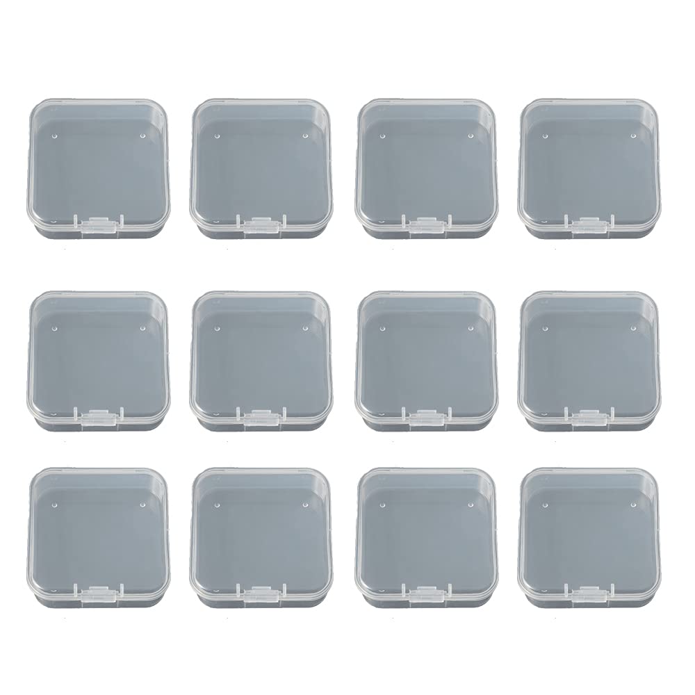 WYAN 12 Pack Square Clear Plastic Storage Containers Box with lids, for organizer Box Case for Beads,earplug, and More Small Items(5.5x5.5cm)