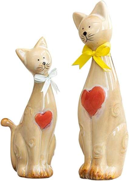 Lioobo 2 Pcs Amoureux Chat Sculpture En Ceramique Couple Modele De Chat Adorable Artistique Personnalise Statue Figurine Pour Anniversaire Saint Valentin Fete De Mariage Amazon Fr Cuisine Maison