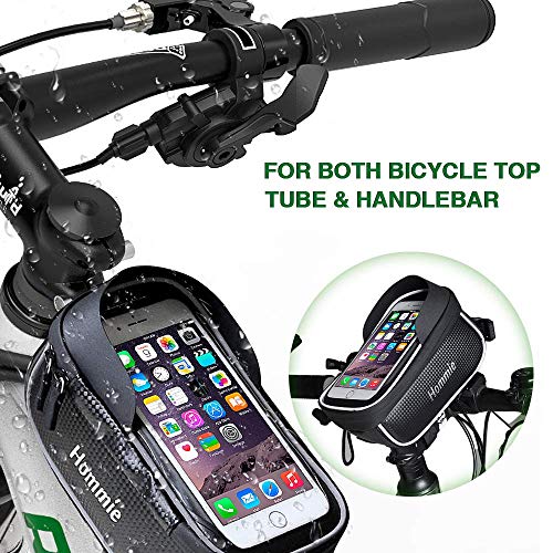 Hommie Bike Handlebar Bag, Waterproof Top Tube Bicycle Bag Touch Screen Phone Holder Bag for Smartphone Within 6 inch