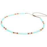 Boho Beaded Choker Necklace for Women and Teen Girls, Thin Aqua Colorful Adjustable India Style Beads Necklace, Handmade Bohemian Hippie Native American Style Jewelry by Tribes (Aqua-colorful)