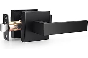 Probrico Interior Passage Lever Matte Black, Keyless Hall and Closet Door Handle Heavy Duty Indoor Hardware with Square Panel, Left or Right Handing