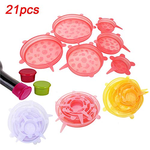 Silicone Stretch Lids - 18pcs Reusable Silicone Bowl Covers Durable Elastic Food Storage Covers Lids Leakproof Seal Covers for Bowls in Various Sizes Keep Food Fresh, Bonus 3pcs Wine Bottle Stoppers - Thumbnail 7