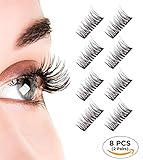 Dual Magnetic Eyelashes, 0.2MM Ultra Thin Magnet Eyelashes 3D Fiber Reusable without Glue for Natural Look, Perfect Size For All Women Eyes (2 pairs / 8 pieces)