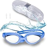 Ssking Swim Goggles- Clear Vision,No Leaking ,Anti Fog,UV Protection ,Electroplate -Goggles + Ear Plugs For Adults, Men, Women, Youth,Kid 5+ (Blue)