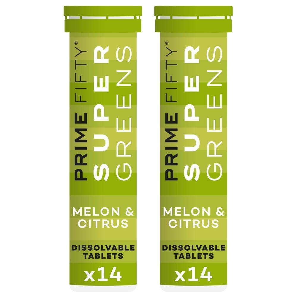 Prime Fifty Super Greens+ Supplement – Effervescent Multivitamins Tablets – 28 Day Supply – Immune System Supplement with Super Greens, Melon, Citrus Multi-Nutrient