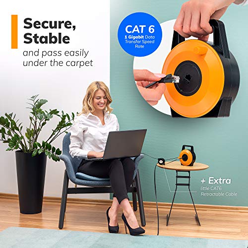 EXTNGO Retractable Network Cable Extender, 50 Ft (15 Meter) CAT 6