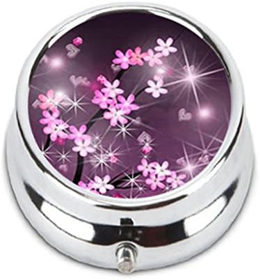 LishiEs Spring Sparkling Purple Sakura Cherry Blossoms Flowers Personalized Durable Stainless Steel Pill Box Jewelry Case