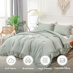 YOZEN Sage Green Double Ruffle Comforter Set King