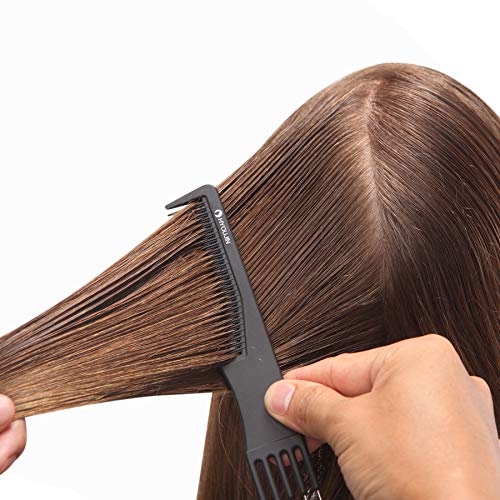 HYOUJIN 615 Black Carbon 5 Metal Prong Styling Comb Lift Teasing Comb 100% Anti static 230℃ Heat Resistant for parting separate section bun hairstyle...