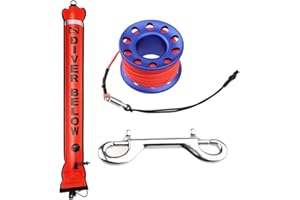 SEAFARD 4ft Red Scuba Diving SMB, Open Bottom Surface Marker Buoy with Safety Sausage with 49ft Alloy Dive Reel and Double-Ended Bolt Clip for Underwater Sports -Blue