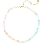 Pura Vida Necklace Gold Pastel Puka Choker Necklace for Women, 14-Inch String