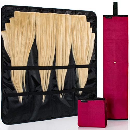 Hair Extension Storage Case – Luxurious, Satin-Lined Portable Holder Keeps Clip-In, Tape-In, Human & Synthetic Hair Smooth and Tangle-Free – Perfect for Travel, Easy to Hang or Carry in Your Bag