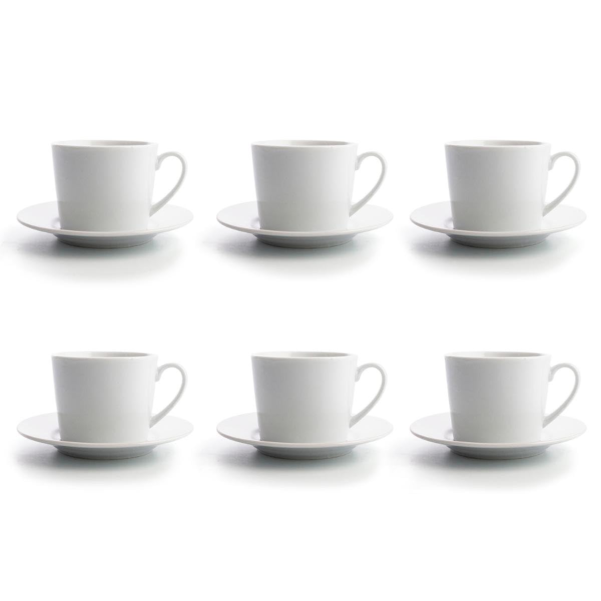 Quid Renova Mugs, Porcelain, White, Standard, Set of 6 Cups x 20 cl with Saucer