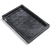 Moreast Black Marble Tray, Stone Bathroom Tray, Decorative Holder for Tissrue, Candle, Soap, Towel, Plant (Black - 12 x 8)